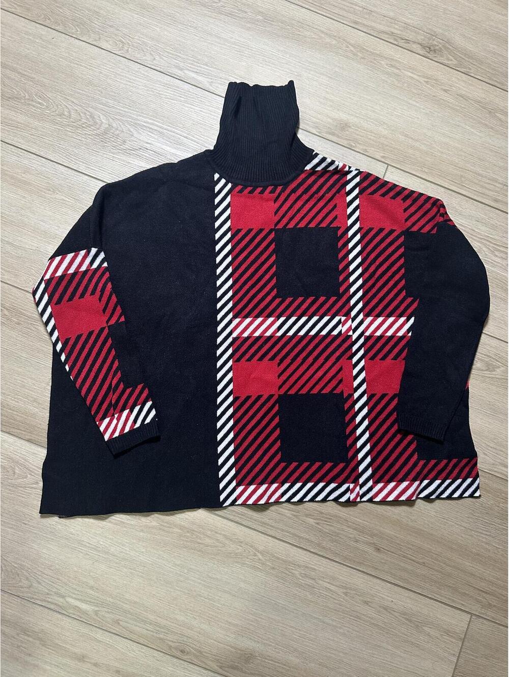 Joseph A. Black Red White Geometric Turtleneck Knit Sweater Size S Made in Italy